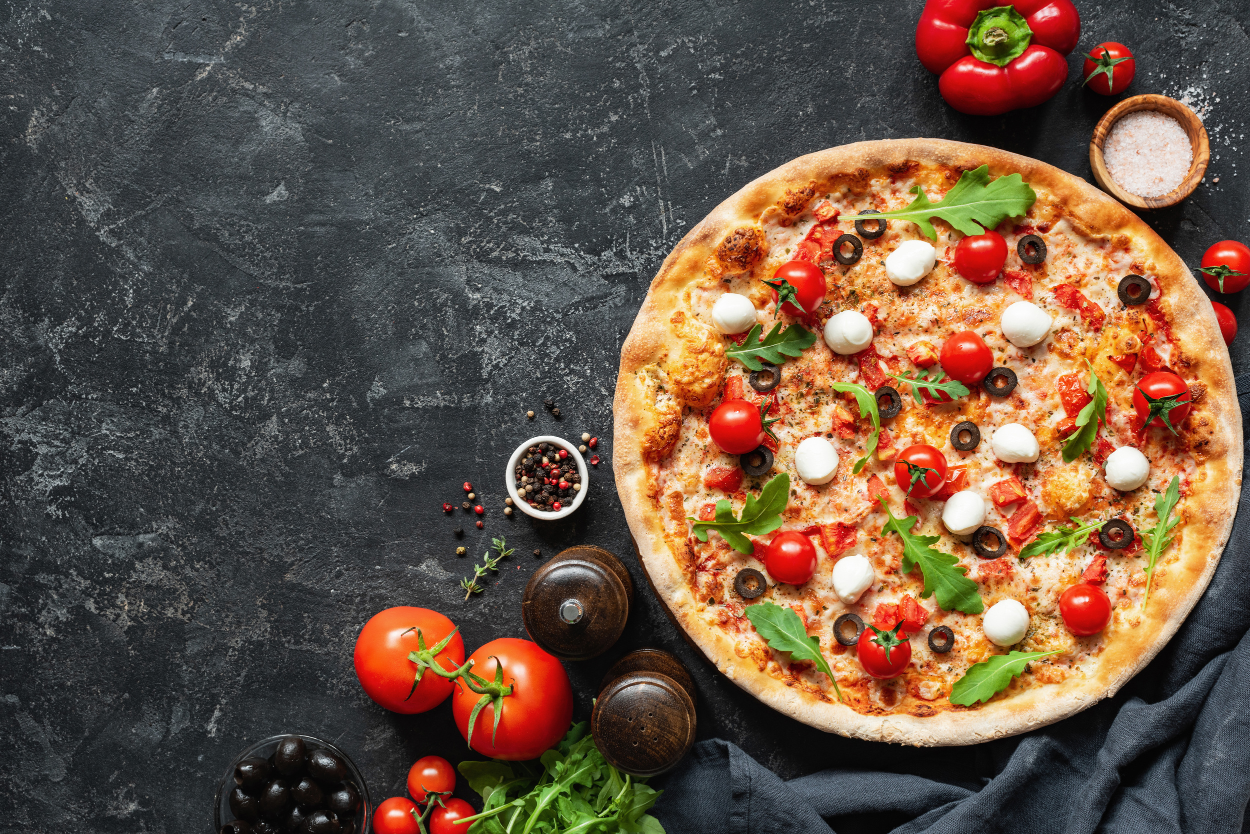 Italian Pizza On Black Concrete Background
